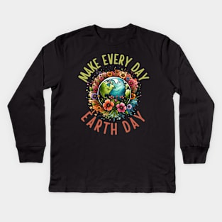 Make Every Day Earth Day Cute Planet Save Environment Women Kids Long Sleeve T-Shirt